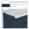 TREXM Storage Bench with 2 Drawers and 2 Cabinets; Shoe Bench with Removable Cushion for Living Room; Entryway (Antique Navy)