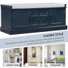 TREXM Storage Bench with 2 Drawers and 2 Cabinets; Shoe Bench with Removable Cushion for Living Room; Entryway (Antique Navy)