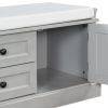TREXM Storage Bench with 2 Drawers and 2 Cabinets; Shoe Bench with Removable Cushion for Living Room; Entryway (Gray Wash)