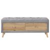 Upholstered Wooden Storage Ottoman Bench with 2 Drawers For Bedroom; Fully Assembled Except Legs and Handles; Padded Seat with Rubber Wood Leg-Gray