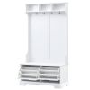 ON-TREND All in One Hall Tree with 3 Top Shelves and 2 Flip Shoe Storage Drawers; Wood Hallway Organizer with Storage Bench and Metal Hanging Hooks; W