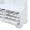 ON-TREND All in One Hall Tree with 3 Top Shelves and 2 Flip Shoe Storage Drawers; Wood Hallway Organizer with Storage Bench and Metal Hanging Hooks; W