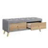 Upholstered Wooden Storage Ottoman Bench with 2 Drawers For Bedroom; Fully Assembled Except Legs and Handles; Padded Seat with Rubber Wood Leg-Gray