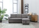 77 Inch Reversible Sectional Storage Sleeper Sofa Bed ; L-Shape 2 Seat Sectional Chaise With Storage ; Skin-Feeling Velvet Fabric ; Light Grey Color F