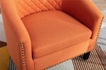 accent Barrel chair living room chair with nailheads and solid wood legs Orange linen