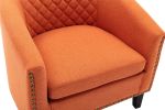 accent Barrel chair living room chair with nailheads and solid wood legs Orange linen