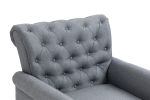 Mid-Century Modern Accent Chair, Linen Armchair w/Tufted Back/Wood Legs, Upholstered Lounge Arm Chair Single Sofa for Living Room Bedroom