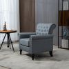 Mid-Century Modern Accent Chair, Linen Armchair w/Tufted Back/Wood Legs, Upholstered Lounge Arm Chair Single Sofa for Living Room Bedroom