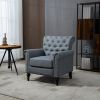 Mid-Century Modern Accent Chair, Linen Armchair w/Tufted Back/Wood Legs, Upholstered Lounge Arm Chair Single Sofa for Living Room Bedroom