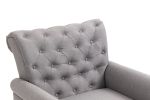 Mid-Century Modern Accent Chair, Linen Armchair w/Tufted Back/Wood Legs, Upholstered Lounge Arm Chair Single Sofa for Living Room Bedroom