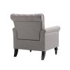 Mid-Century Modern Accent Chair, Linen Armchair w/Tufted Back/Wood Legs, Upholstered Lounge Arm Chair Single Sofa for Living Room Bedroom