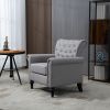 Mid-Century Modern Accent Chair, Linen Armchair w/Tufted Back/Wood Legs, Upholstered Lounge Arm Chair Single Sofa for Living Room Bedroom
