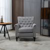 Mid-Century Modern Accent Chair, Linen Armchair w/Tufted Back/Wood Legs, Upholstered Lounge Arm Chair Single Sofa for Living Room Bedroom