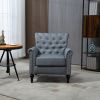 Mid-Century Modern Accent Chair, Linen Armchair w/Tufted Back/Wood Legs, Upholstered Lounge Arm Chair Single Sofa for Living Room Bedroom