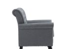Mid-Century Modern Accent Chair, Linen Armchair w/Tufted Back/Wood Legs, Upholstered Lounge Arm Chair Single Sofa for Living Room Bedroom